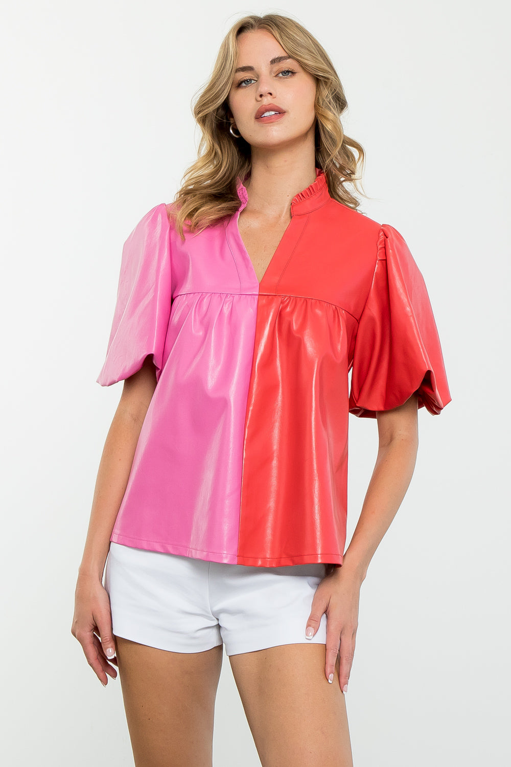 Colorblock Leather Top