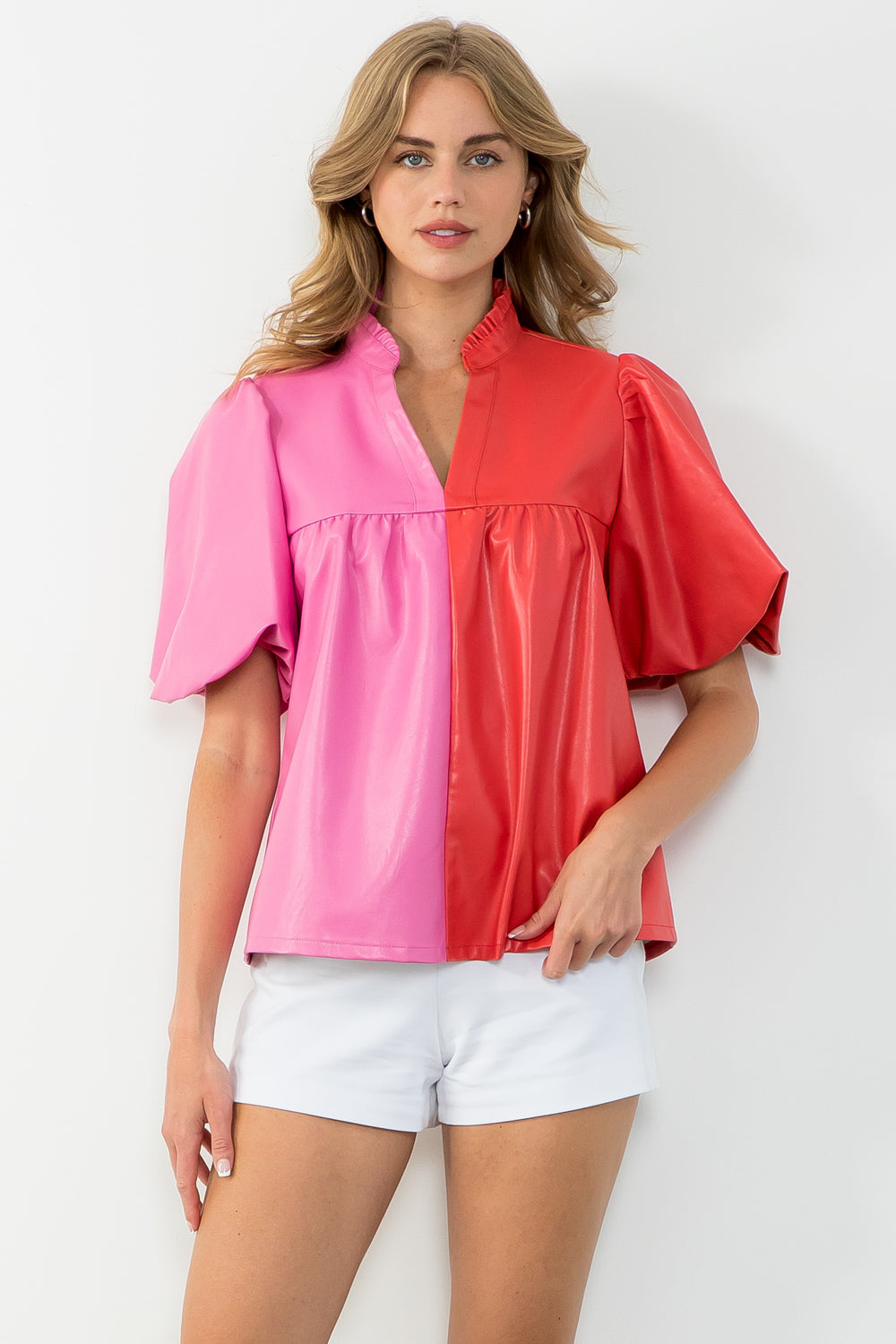 Colorblock Leather Top