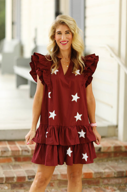 Maroon Sequin Star Dress