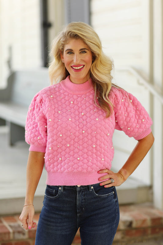 Pink Pearl Short Sleeve Sweater