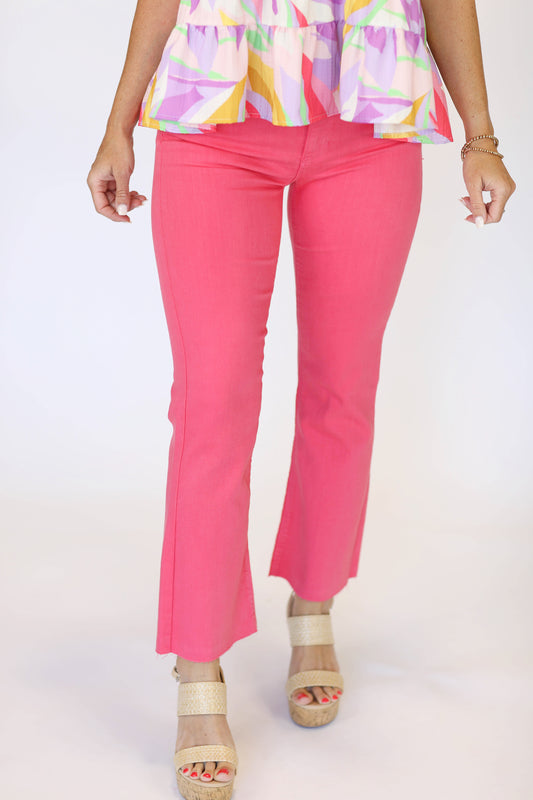 Tonal Crop Flare in Hot Pink by Just Black Denim