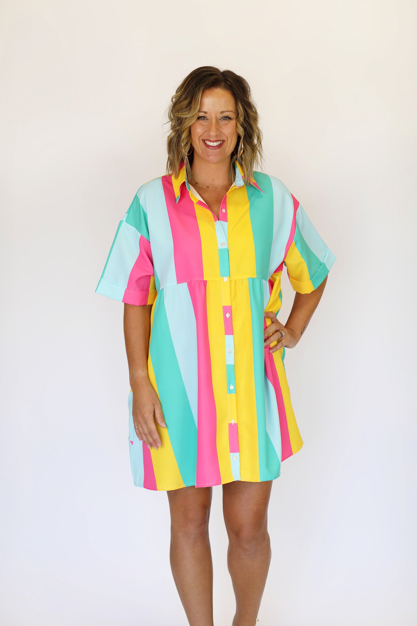 Multi Stripe Poplin Shirt Dress