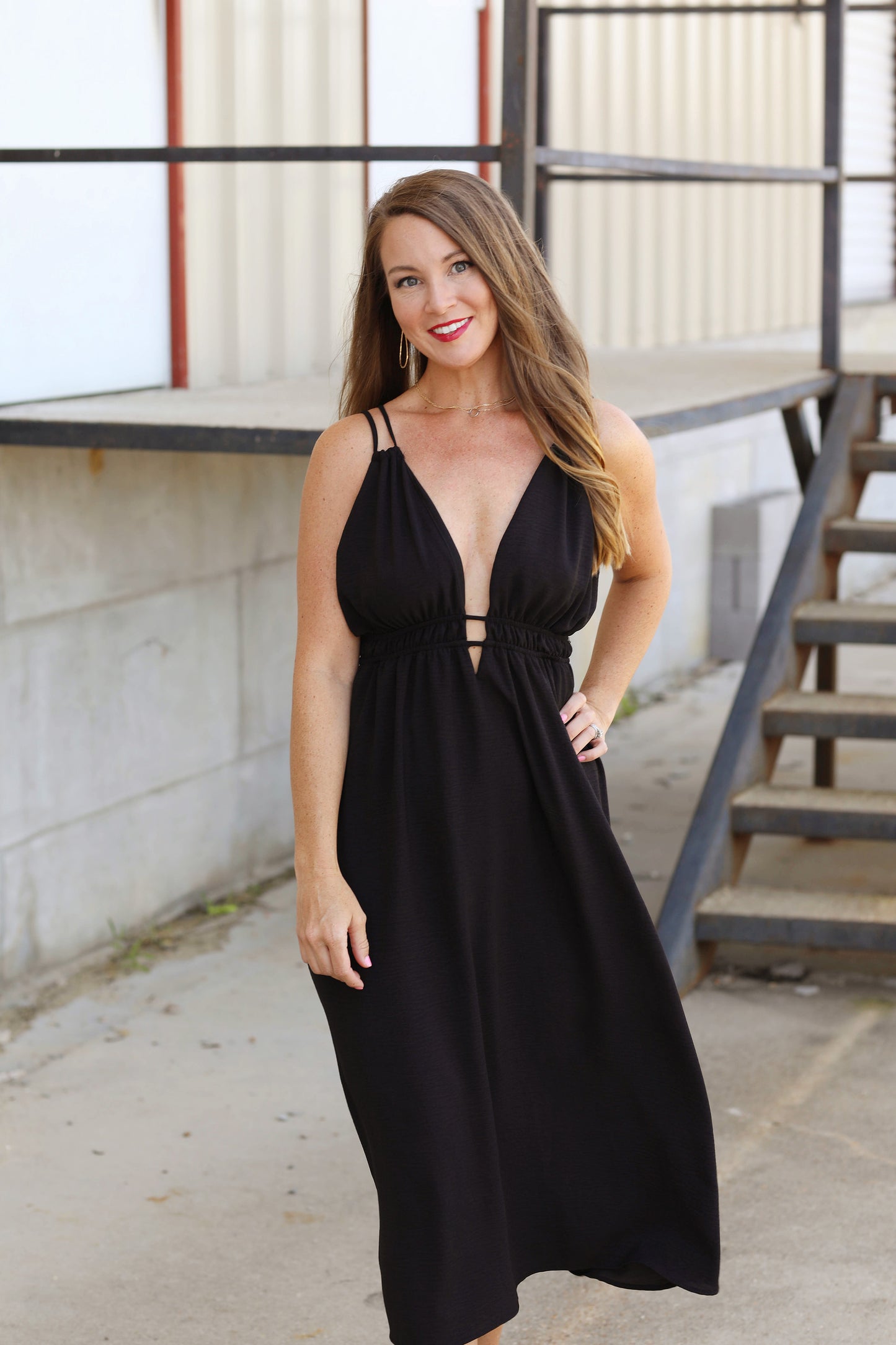 Strappy V-Neck Black Dress