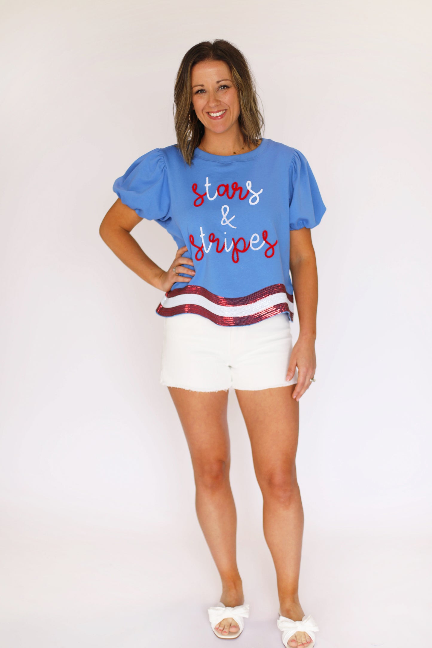 Blue Stars & Stripes Sequin Scalloped Top